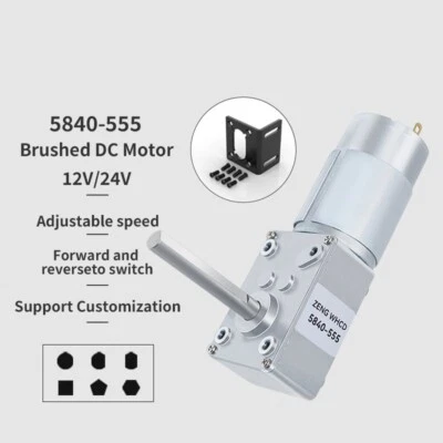 5840-555 Worm Gear Brush Motor 12V 24V Single Long Shaft Self-locking Metal Gear - Image 1 of 4