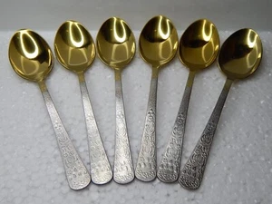Vintage Gold Plated Table Spoons 6 pcs, Soviet USSR Stainless Steel - Picture 1 of 8