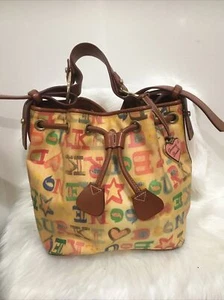 Vintage Dooney & Bourke Graffiti Bag Purse Bucket Tote Adjustable Strap - Picture 1 of 19