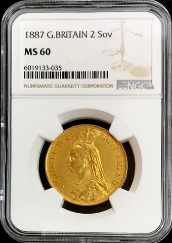 1887 GOLD GREAT BRITAIN 2 POUNDS (DOUBLE SOVEREIGN) COIN NGC MINT STATE 60 Cover