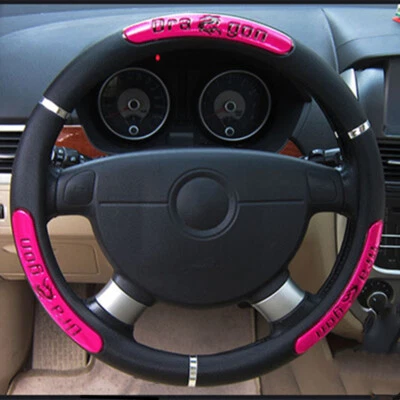 15'' Pink Car PU Leather Steering Wheel Cover Anti-slip Protector Accessories - Image 1 of 4