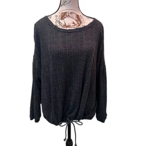 Anthropologie Women's Dark Gray Long Sleeve Tie-Front Blouse Size L Casual - Picture 1 of 11