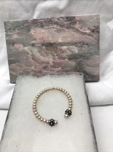 Honora Memory Wire Pink Cultured Pearl Cuff Bracelet Sterling & Black Enamel Sm. - Picture 1 of 2