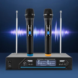 Micrófono inalámbrico Micrófono inalámbrico Micrófono Set 2 canales UHF Micrófono de mano LED - Imagen 1 de 24
