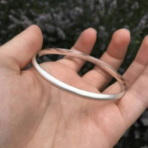 4mm Chunky Wide Bangle Solid Half Round 925 Sterling Silver Heavy Women Bangles - Picture 1 of 3