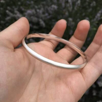 4mm Chunky Wide Bangle Solid Half Round 925 Sterling Silver Heavy Women Bangles - Image 1 of 3