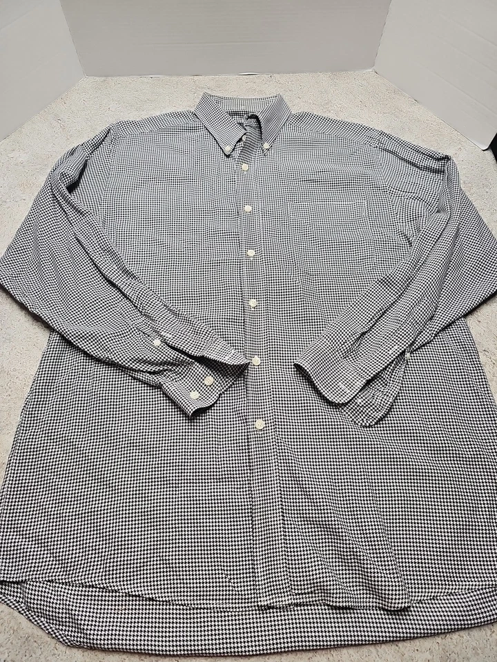Harold Powell Men's Black And White Houndstooth Long Sleeve Dress Shirt Size M - Image 1 of 4