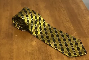 Ricci Como-Firenze 100% Silk Tie Necktie Gold Black Blue Geometric Design Italy - Picture 1 of 5