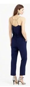 J. Crew SZ 6P Petite 100% Silk Navy Blue One Piece Dressy Jumpsuit Strappy Back - Picture 1 of 15
