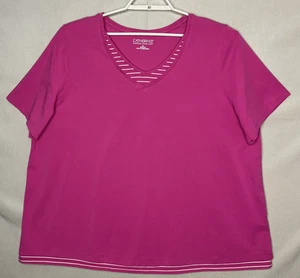 Catherines Top 2X 22 24W T Shirt Layered Look Pink Supreme Cotton Short Sleeve - Picture 1 of 10