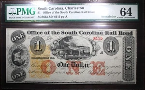 1860-70s $1 Office Charleston South Carolina Rail Road Remainder Obsolete PMG 64 - Picture 1 of 2