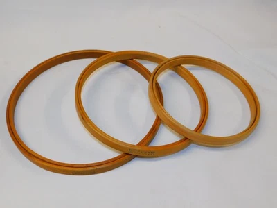 LOT of 3 Antique Vtg DUCHESS Wooden Embroidery HOOPS Round Felt Lined 5" 6" 7" - Image 1 of 4