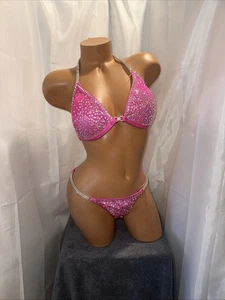 NPC  Pink Hologram  Competition Bikini Posing Suit 34B  CUP Med BOTTOM New Suit - Picture 1 of 6