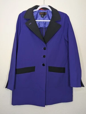 Nina McLemore 黑色紫色西装外套女式 M 码纽扣前襟 — 第 1/4 张图片