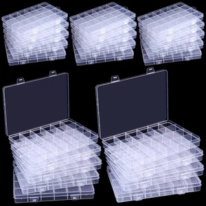 24 Pcs Plastic Organizer Box with Fixed Dividers 24 Grids Small Clear Storage... - Bild 1 von 7