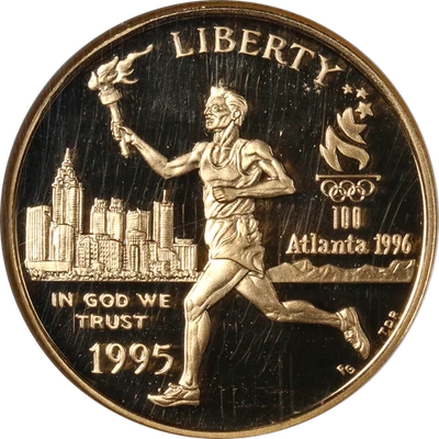 1995-W Torch Runner Commem Gold $5 NGC PF69 Ultra Cameo - Brown Label - STOCK - Image 1 of 4