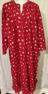 Only Necessities Nightgown Women 26 28 2x Long Flannel 100% Cotton Red Floral - Picture 1 of 5