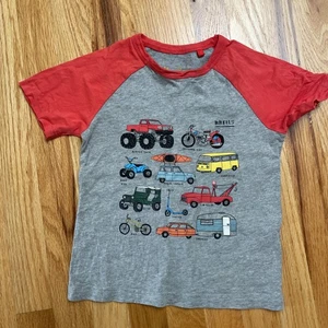 Mini Boden Wheels Vehicle Short Sleeve Tee T-shirt size 4-5 Red Gray - Picture 1 of 7
