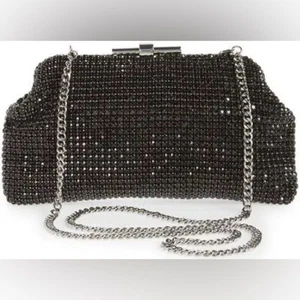 REISS ADALINE METAL MESH BLACK CRYSTAL CLUTCH WITH CHAIN STRAP NWOT - Picture 1 of 16
