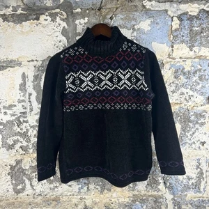 Vintage Villager Sport Petite Fair Isle Turtleneck Sweater Black Knit MP - Picture 1 of 6
