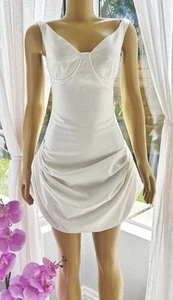 $488 Laretaggio Mujer’s Blanco Crema Drapeado Mini Vestido Talla S Funda Pequeña - Imagen 1 de 9