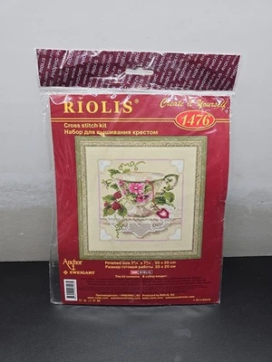 Riolis RASPBERRY TEA Counted Cross Stitch Kit 1476 Floral Tea Cup - Image 1 of 3