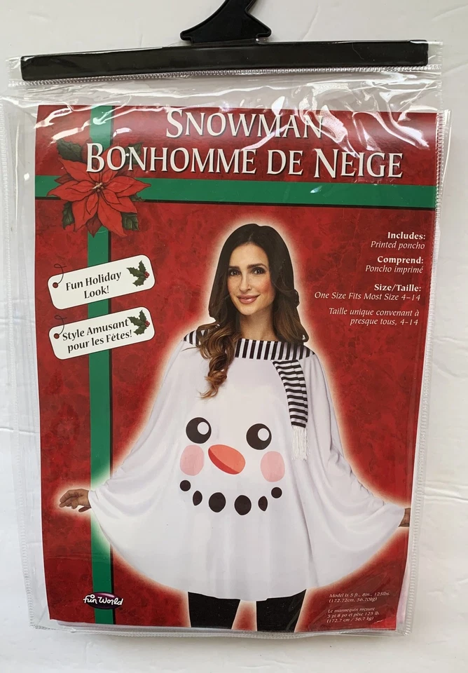 PONCHO MUÑECO DE NIEVE PARA MUJER TALLA ÚNICA 4-14 NUEVO DISFRAZ MUÑECOS DE NIEVE INVIERNO NIEVE Foto 1 de 1