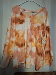 Sonoma Women's 3X 'The Everyday Tee' Coral Tie Dye V Neck Casual Long Sleeve - Picture 1 of 3