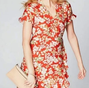 J.Jill Colorful Floral Ruffle Papaya Wrap Dress Large Petite - Picture 1 of 6