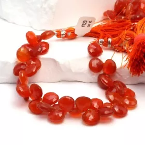 A++ Natural Orange Carnelian Faceted Pear Heart Shape Handmade Gemstone Beads 8" - Picture 1 of 10