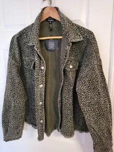 Mittoshop Denim Jacket Women Large L army green Black Leopard - Picture 1 of 7