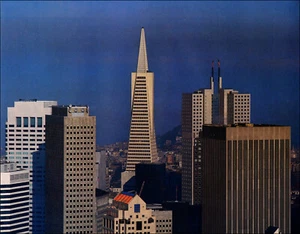 Impresión vintage 1986 San Francisco Transamerica Pyramid Stevenson Place antena - Imagen 1 de 3