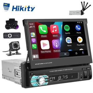 CarPlay 1 DIN 7 Zoll Autoradio mit Ausfahrbarem Display Bluetooth USB AUX EQ FM - Bild 1 von 19