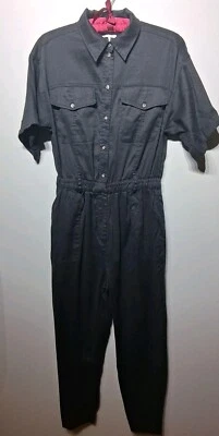 FRAME Women's Black Linen Blend Short Sleeve Jumpsuit Size M - Image 1 of 4