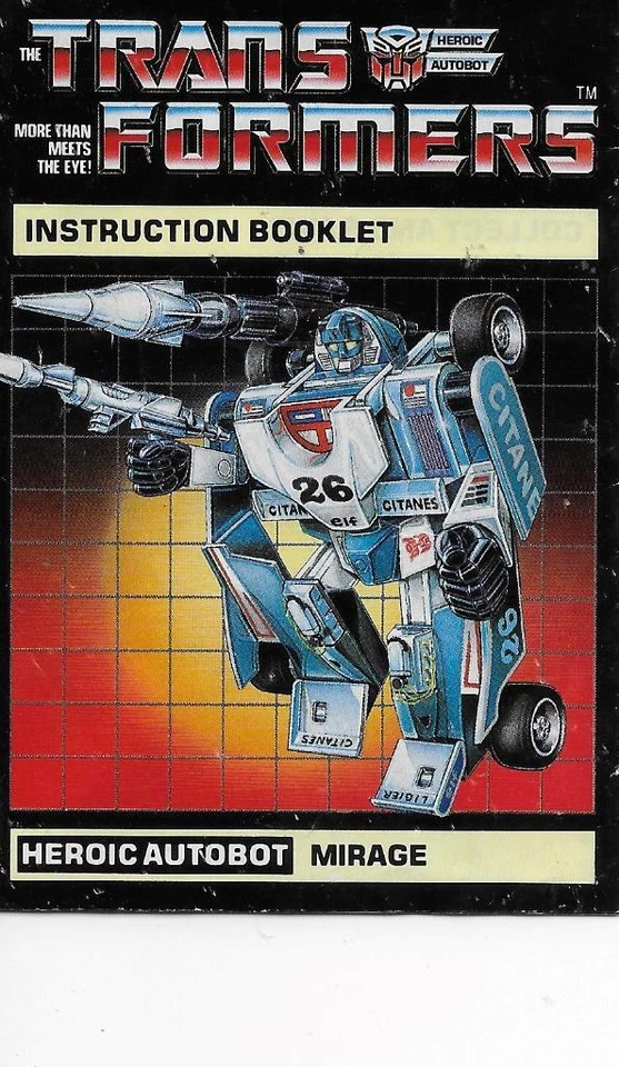 Transformers Original G1 1984 Pre Rub Mirage Instructions - Image 1 of 1