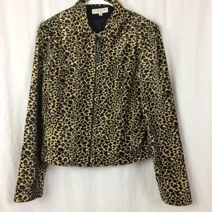 Trio NY Faux Fur Jacket Leopard Full Zipper Casual To Dressy Size 14  - Picture 1 of 9