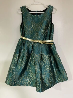 Vestido de fiesta para niños Place verde jade y dorado con recortes y cinturón dorado talla 5 Foto 1 de 4