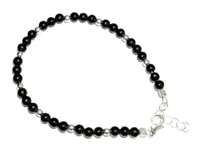 PULSERA de ÓNIX 4 mm y PLATA de LEY 925. Nueva y Estuche. Pulsera 16,5 a 18,5 cm - Imagen 1 de 4