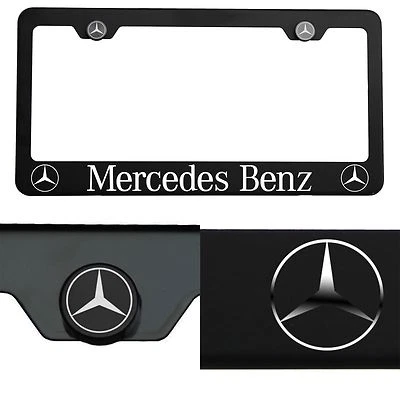Laser Engraved Fit Mercedes Benz Matte Black License Frame Stainless Steel w/Cap - Image 1 of 4