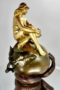 Alexis Andre Art Nouveau Sculptor Turn of 20th Century Eve On Apple, Canister - Picture 1 of 16