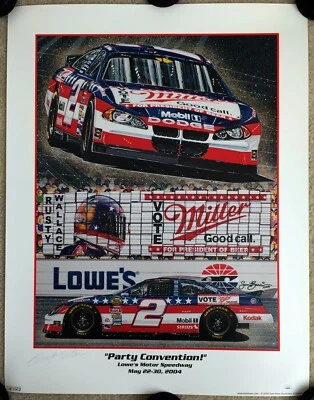 RUSTY WALLACE Signed Autographed 21x27 Sam Bass Lithograph, Poster, Miller, JSA - Image 1 of 4
