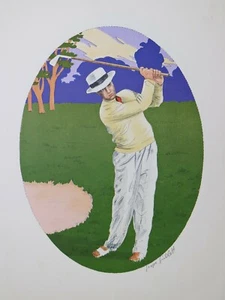 LITOGRAFIA a COLORI Lithographie Lithography GEORGES GRELLET "Il Golfista" 1930 - Imagen 1 de 5