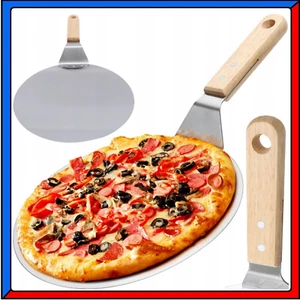 Pala Vassoio Paletta per Pizza in Acciaio con Manico in Legno da Forno Rotonda - Foto 1 di 2