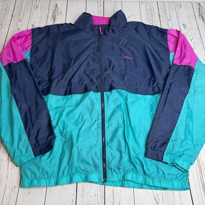 Vintage Wilson Windbreaker Jacket Mens Large Full Zip Up Nylon Colorblock 90s - Image 1 of 4