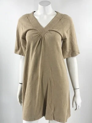 Vestido Suéter George Talla Grande Beige Tostado Cuello en V Media Manga Sólido Elástico Para Mujer Foto 1 de 4