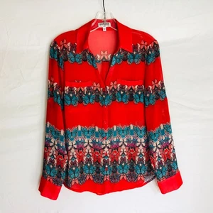 Express Portofino Shirt Women's Size Small Button Up Butterfly Print Blouse Top - Picture 1 of 5