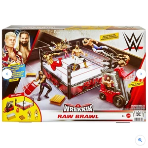 WWE Playset Wrekkin' Raw Brawl with Cody Rhodes and Seth Rollins Action Figures - Imagen 1 de 6