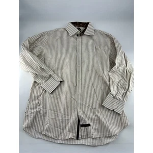 English Laundry Shirt Mens 17.5 32/33 Tan White Striped Career Button Up Preppy - Picture 1 of 9