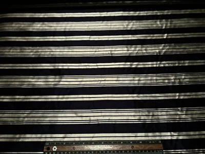 Navy/Antique Gold Dupioni Shantung Stripe100% Silk Fabric 54" W By Yard (SD-650) - Image 1 of 4
