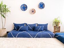 Moroccan Handmade Floor Couch - Unstuffed Cotton Blue Sofa covers + Pillow case